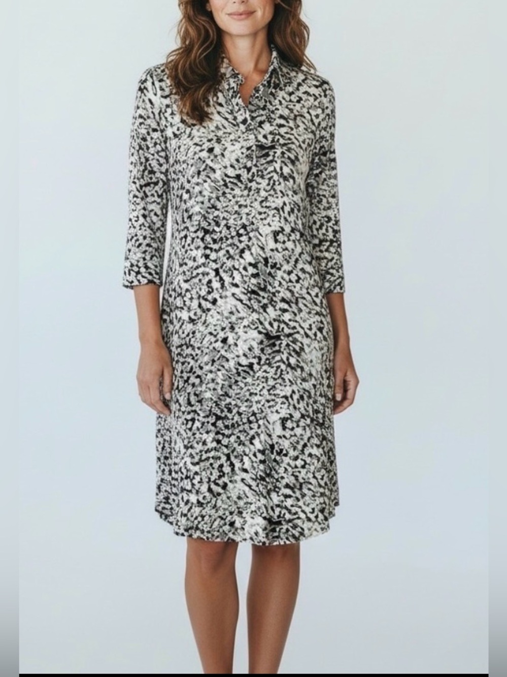 CAbi 822 Popover Jersey Shirt Dress Small Abstract Print 3/4 Sleeve